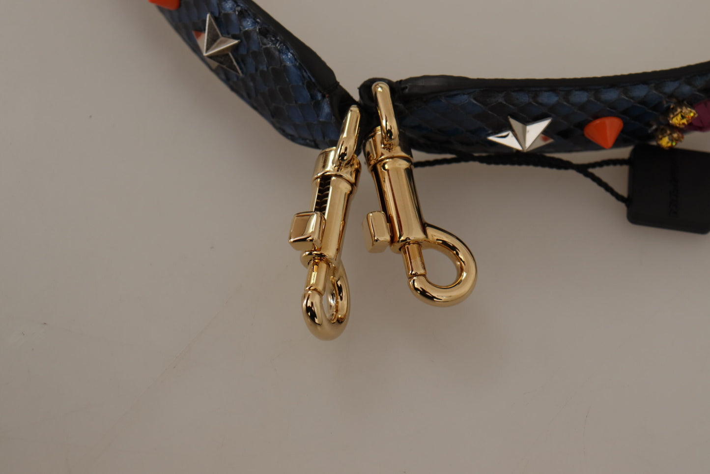 Dolce & Gabbana Blue Exotic Leather Crystals Reversible Shoulder Strap Curated Luxury Accessories by Orvyn