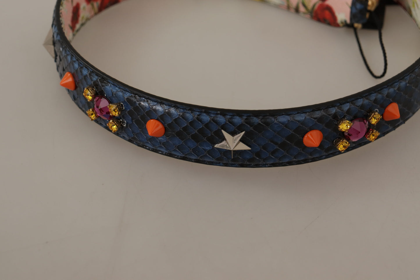 Dolce & Gabbana Blue Exotic Leather Crystals Reversible Shoulder Strap Curated Luxury Accessories by Orvyn