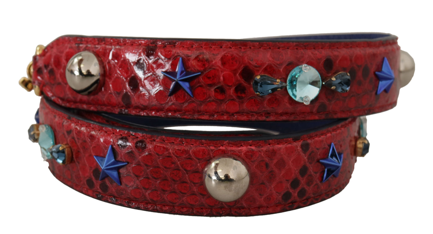 Dolce & Gabbana Red Exotic Leather Crystals Shoulder Strap Curated Luxury Accessories by Orvyn