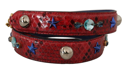 Dolce & Gabbana Red Exotic Leather Crystals Shoulder Strap Curated Luxury Accessories by Orvyn