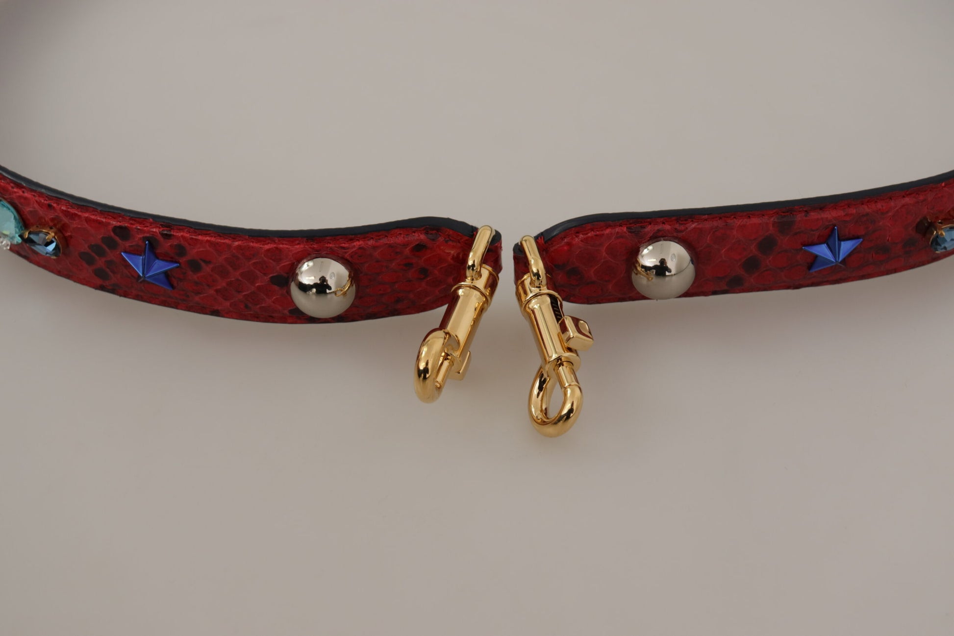 Dolce & Gabbana Red Exotic Leather Crystals Shoulder Strap Curated Luxury Accessories by Orvyn