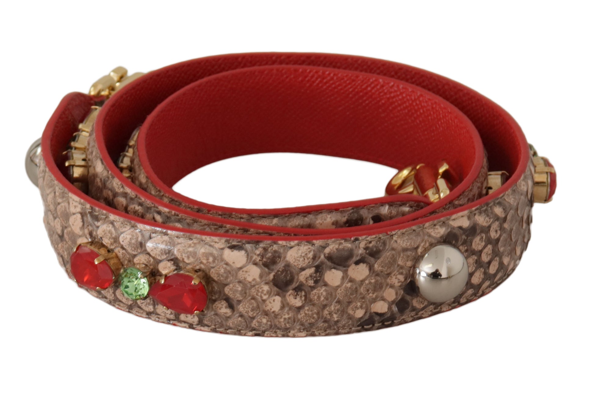 Dolce & Gabbana Brown Python Leather Crystals Shoulder Strap Curated Luxury Accessories by Orvyn