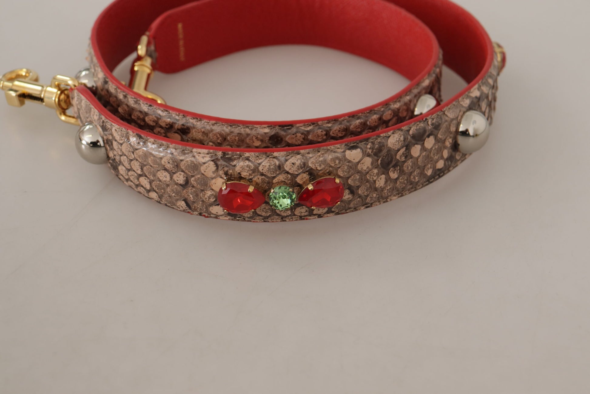 Dolce & Gabbana Brown Python Leather Crystals Shoulder Strap Curated Luxury Accessories by Orvyn
