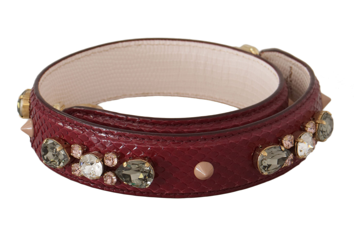 Dolce & Gabbana Bordeaux Leather Crystals Bag Shoulder Strap Curated Luxury Accessories by Orvyn