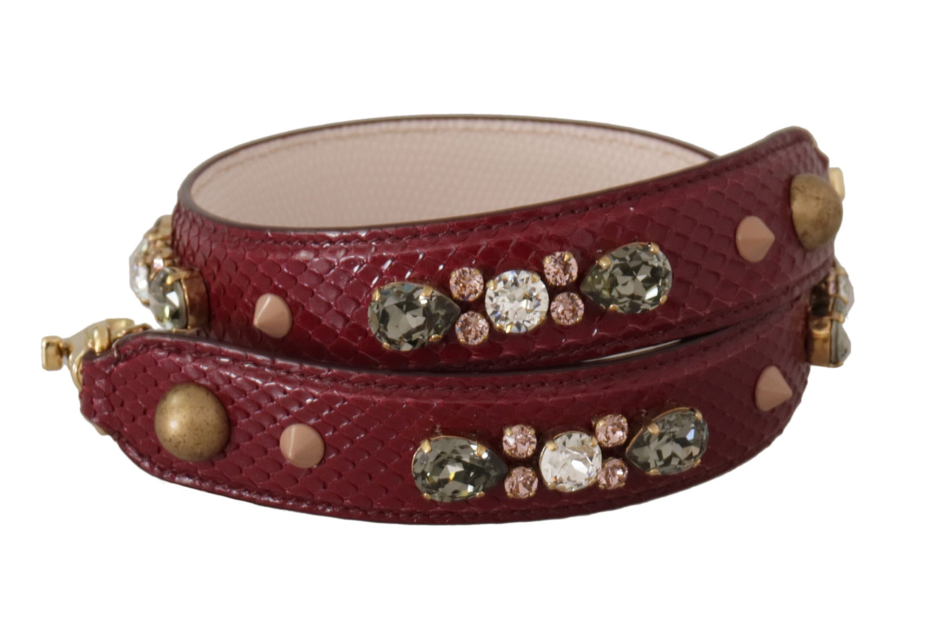 Dolce & Gabbana Bordeaux Leather Crystals Bag Shoulder Strap Curated Luxury Accessories by Orvyn