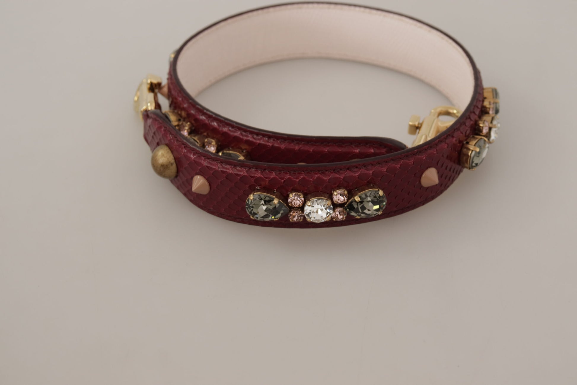 Dolce & Gabbana Bordeaux Leather Crystals Bag Shoulder Strap Curated Luxury Accessories by Orvyn