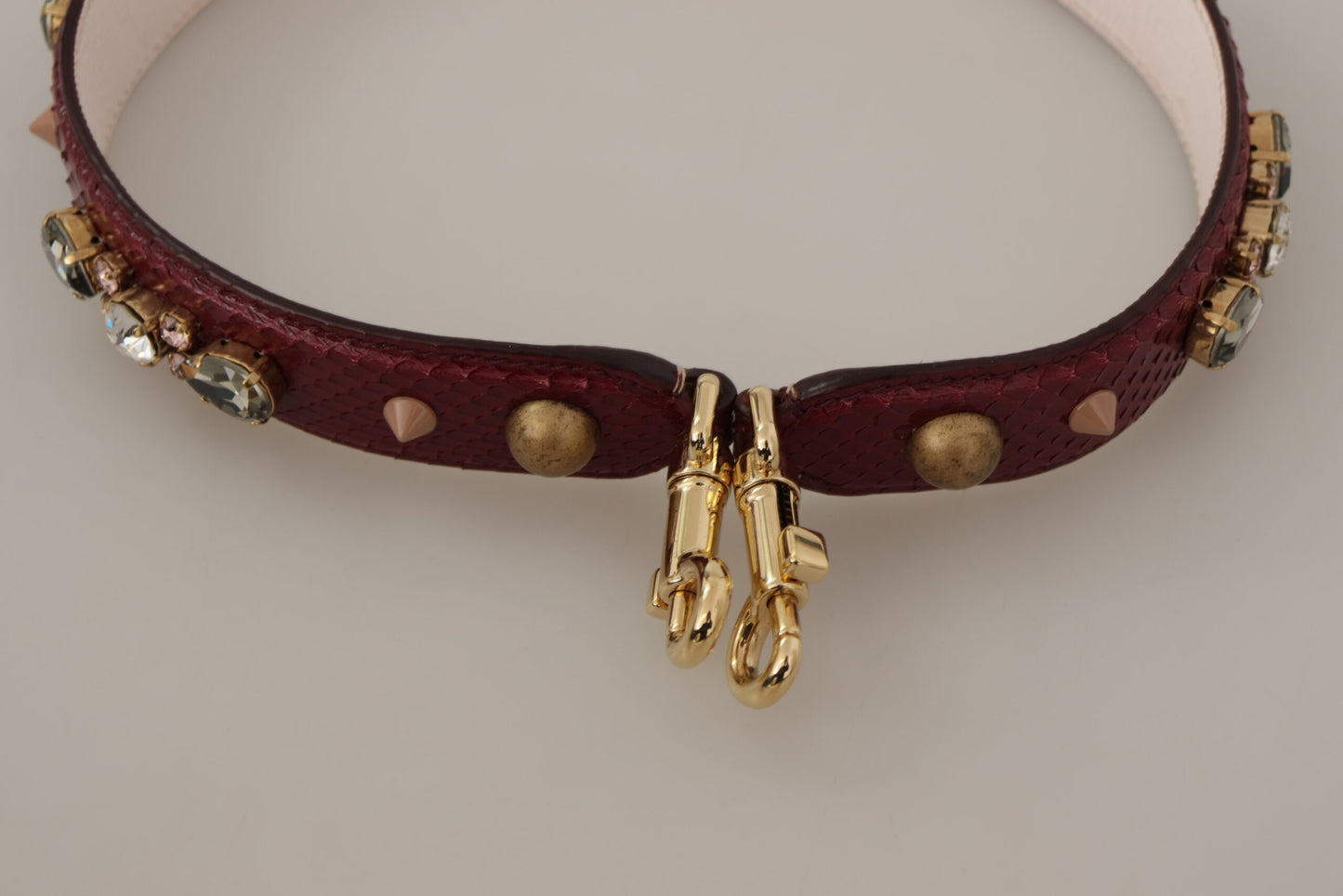 Dolce & Gabbana Bordeaux Leather Crystals Bag Shoulder Strap Curated Luxury Accessories by Orvyn