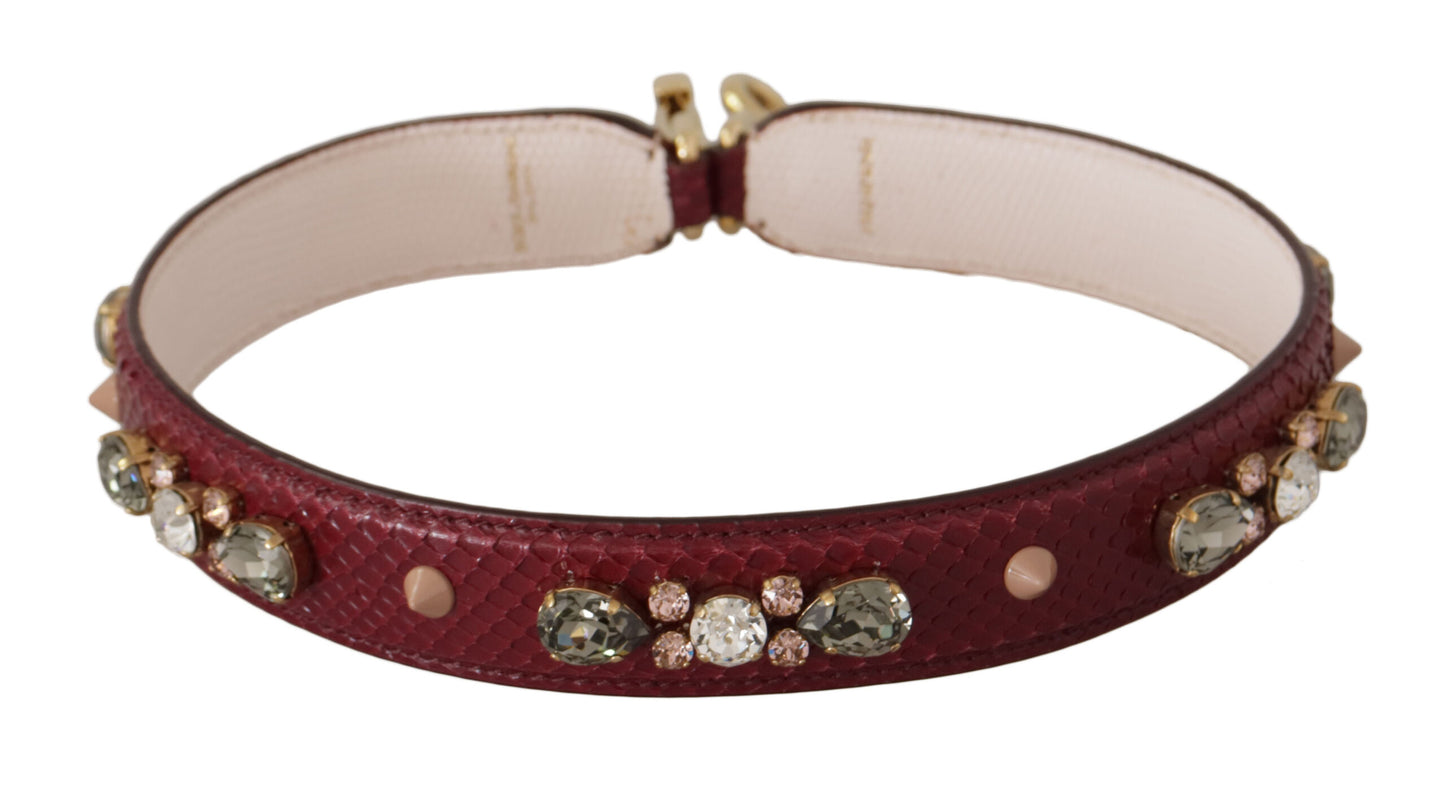 Dolce & Gabbana Bordeaux Leather Crystals Bag Shoulder Strap Curated Luxury Accessories by Orvyn