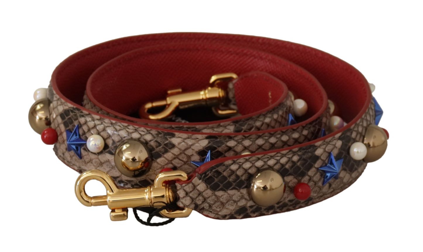 Dolce & Gabbana Brown Python Leather Studded Shoulder Strap Curated Luxury Accessories by Orvyn