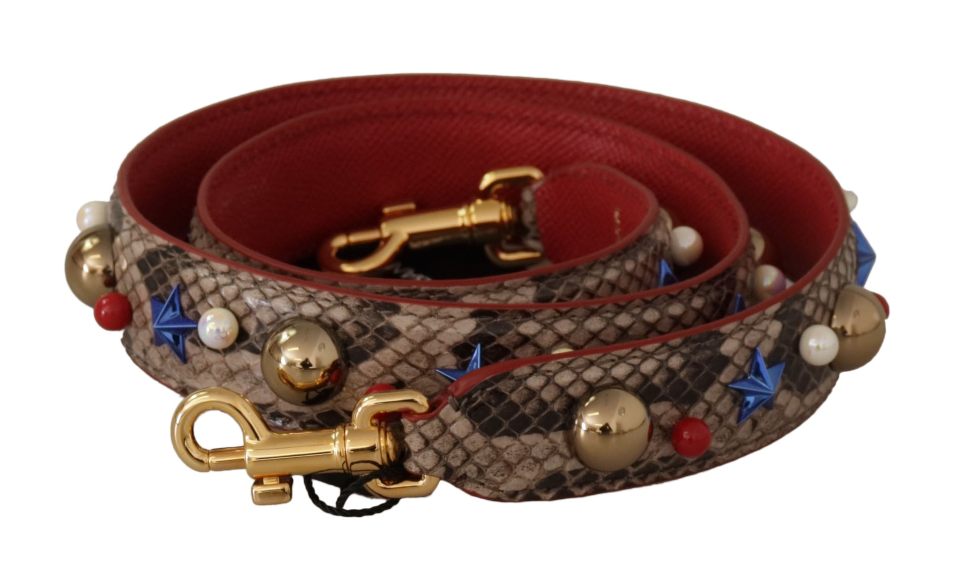 Dolce & Gabbana Brown Python Leather Studded Shoulder Strap Curated Luxury Accessories by Orvyn