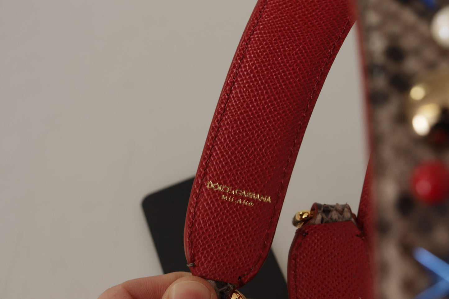 Dolce & Gabbana Brown Python Leather Studded Shoulder Strap Curated Luxury Accessories by Orvyn