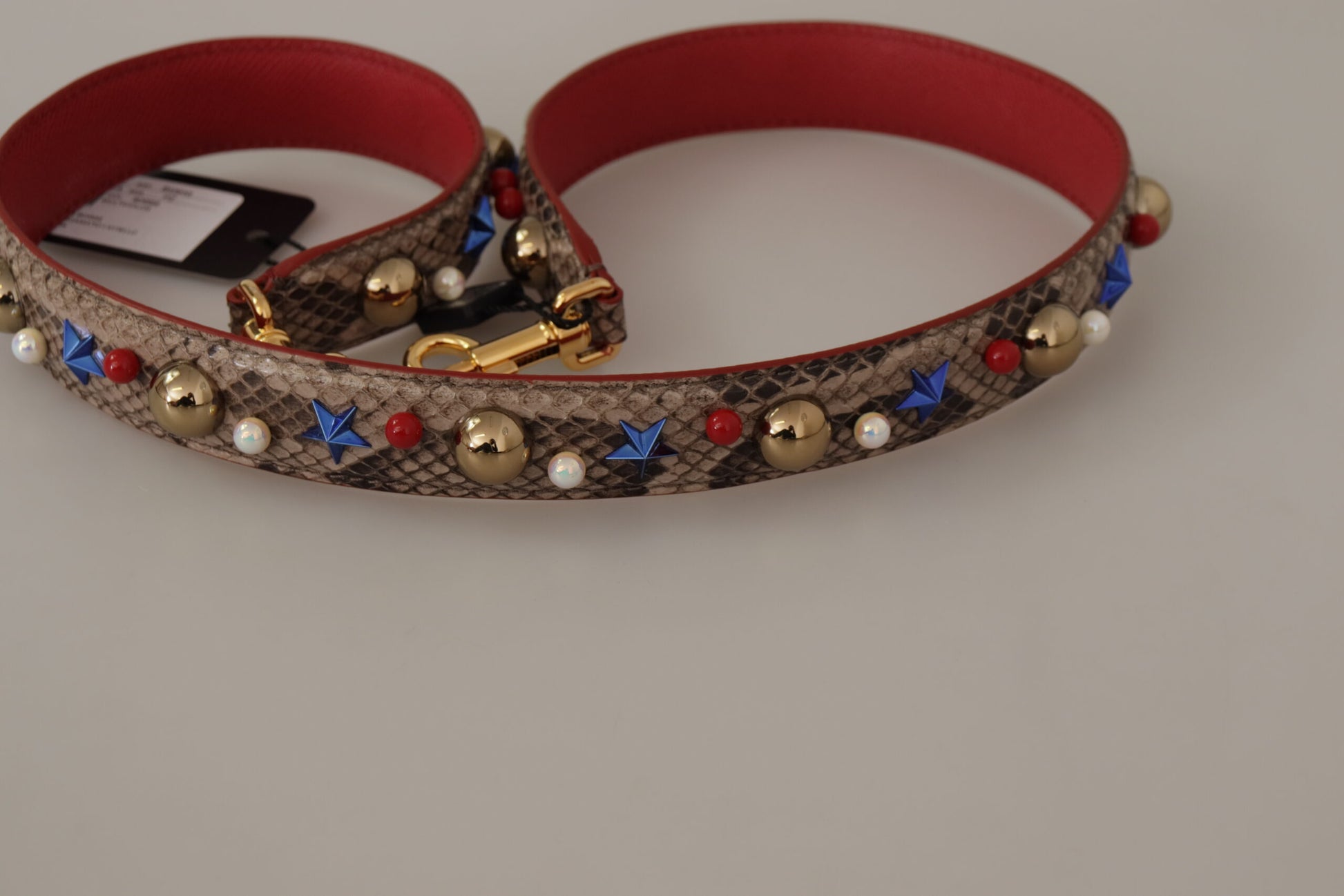 Dolce & Gabbana Brown Python Leather Studded Shoulder Strap Curated Luxury Accessories by Orvyn