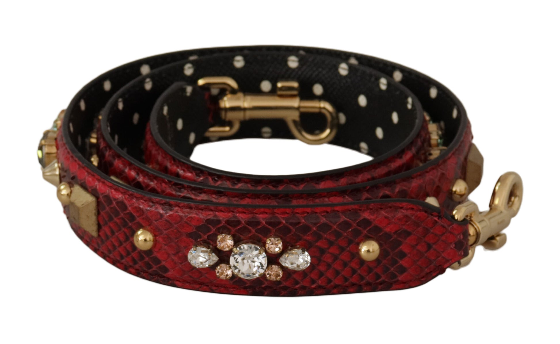 Dolce & Gabbana Red Python Leather Crystals Reversible Shoulder Strap Curated Luxury Accessories by Orvyn