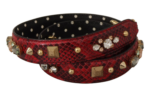 Dolce & Gabbana Red Python Leather Crystals Reversible Shoulder Strap Curated Luxury Accessories by Orvyn