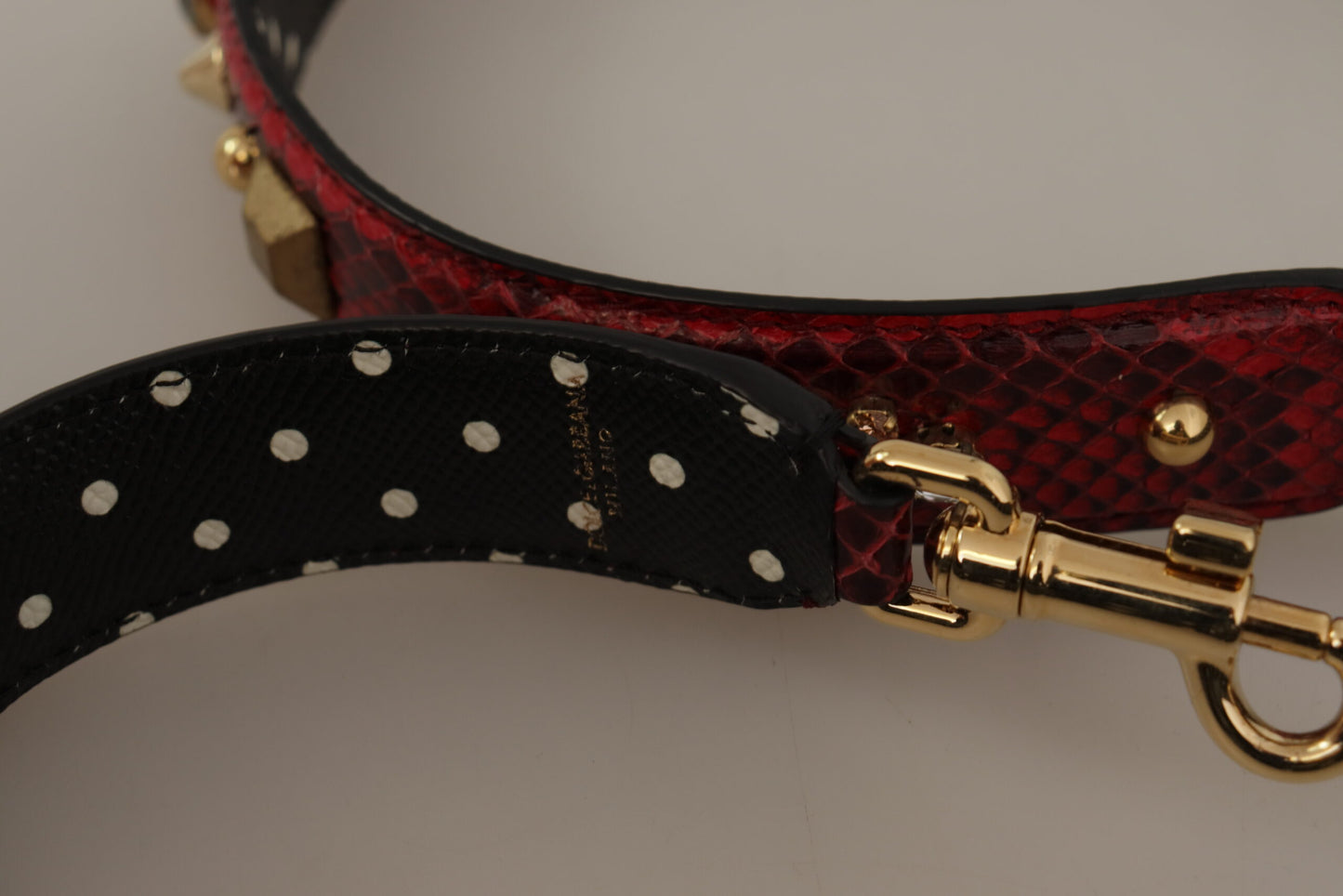 Dolce & Gabbana Red Python Leather Crystals Reversible Shoulder Strap Curated Luxury Accessories by Orvyn