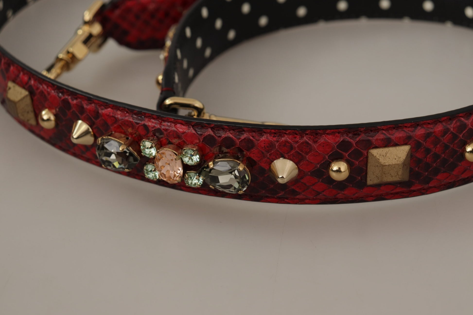 Dolce & Gabbana Red Python Leather Crystals Reversible Shoulder Strap Curated Luxury Accessories by Orvyn