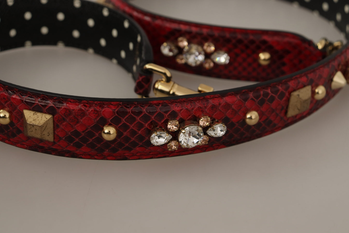 Dolce & Gabbana Red Python Leather Crystals Reversible Shoulder Strap Curated Luxury Accessories by Orvyn
