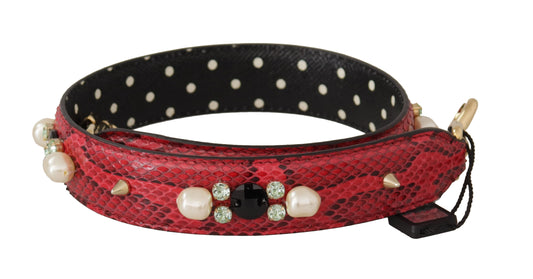 Dolce & Gabbana Red Python Leather Crystals Reversible Shoulder Strap Curated Luxury Accessories by Orvyn