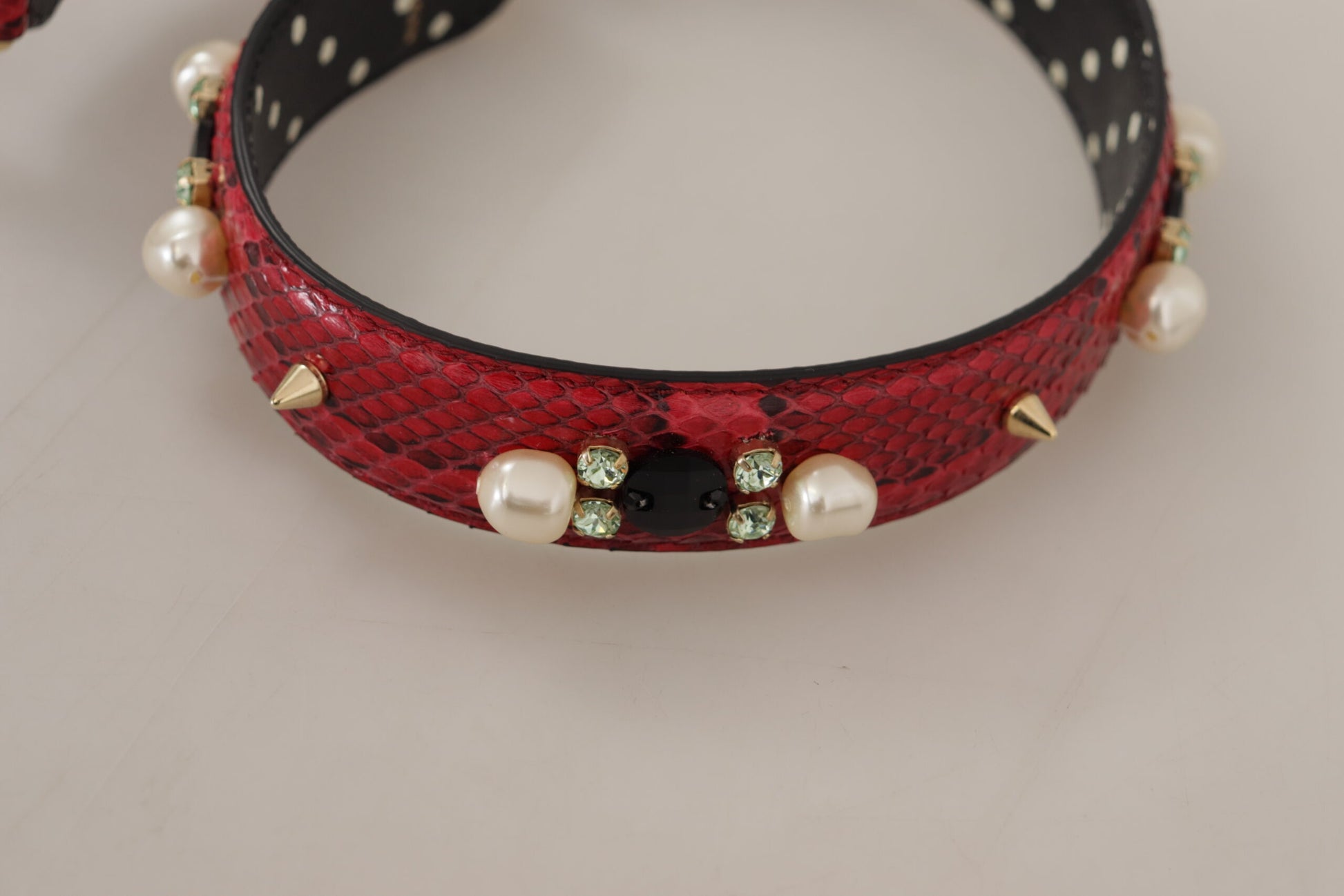 Dolce & Gabbana Red Python Leather Crystals Reversible Shoulder Strap Curated Luxury Accessories by Orvyn