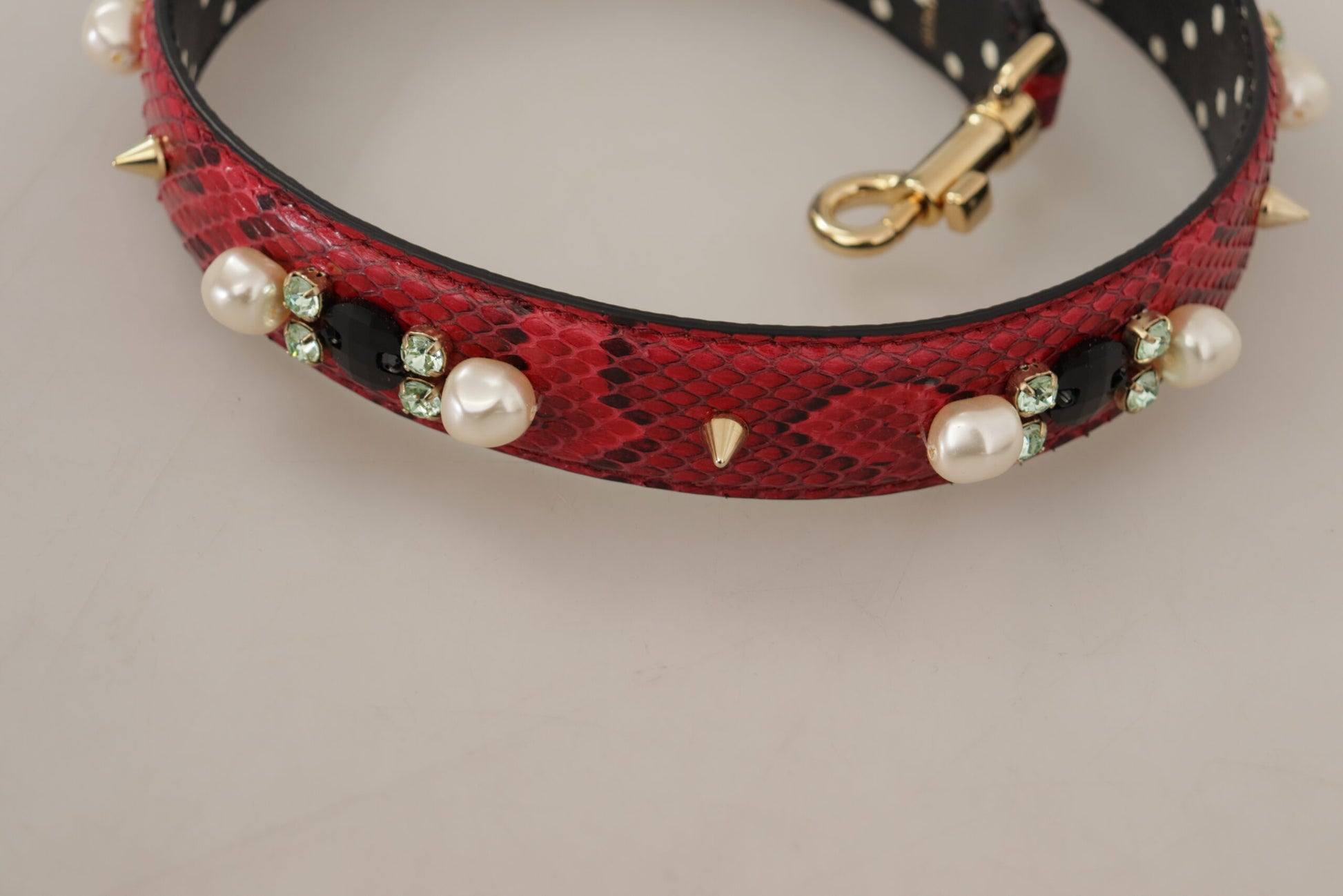 Dolce & Gabbana Red Python Leather Crystals Reversible Shoulder Strap Curated Luxury Accessories by Orvyn