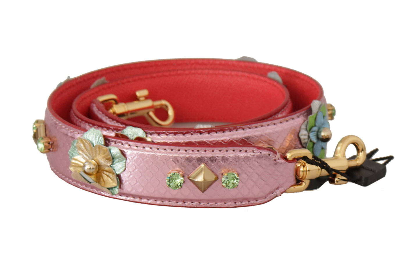 Dolce & Gabbana Metallic Pink Leather Studded Shoulder Strap Curated Luxury Accessories by Orvyn