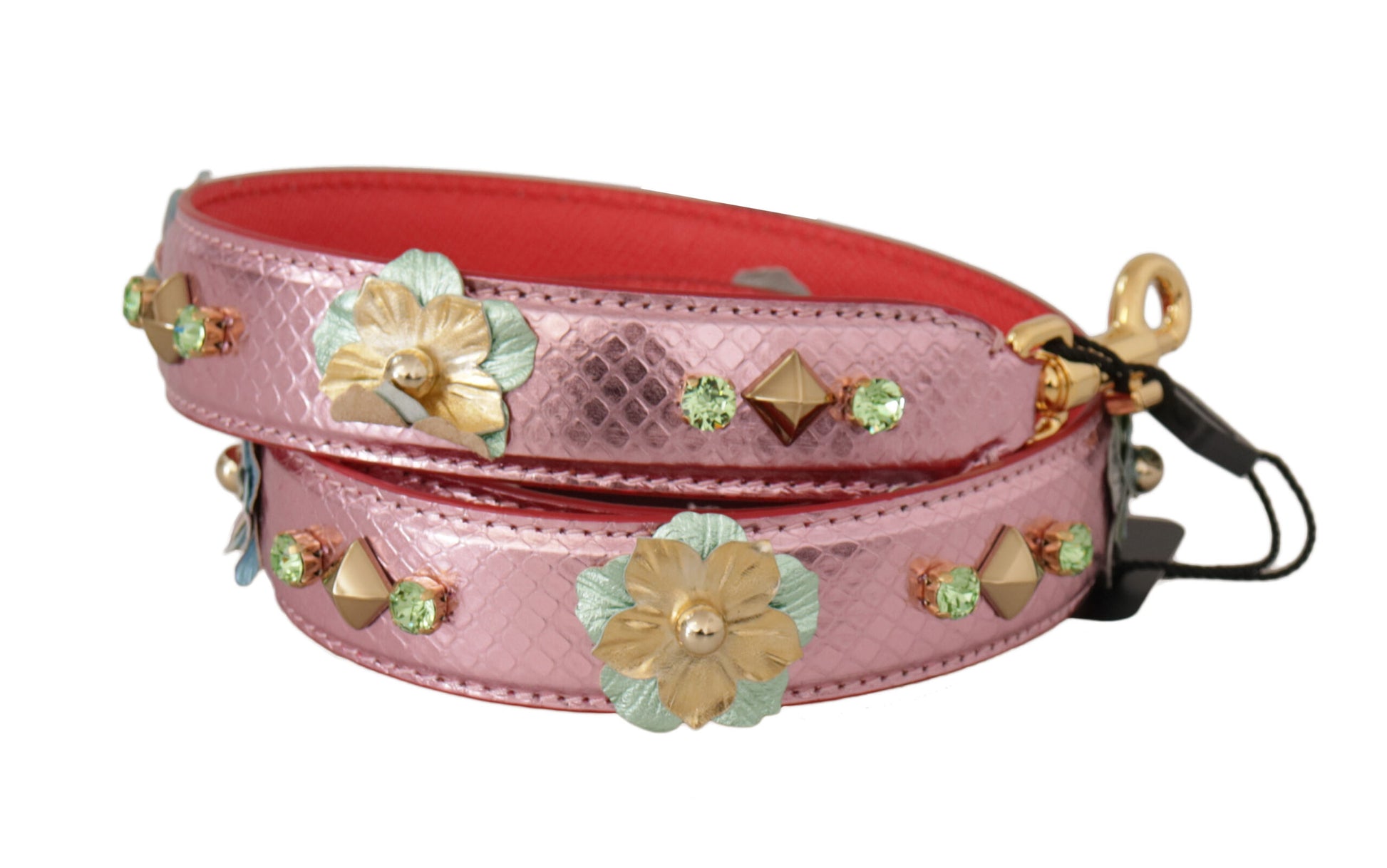Dolce & Gabbana Metallic Pink Leather Studded Shoulder Strap Curated Luxury Accessories by Orvyn