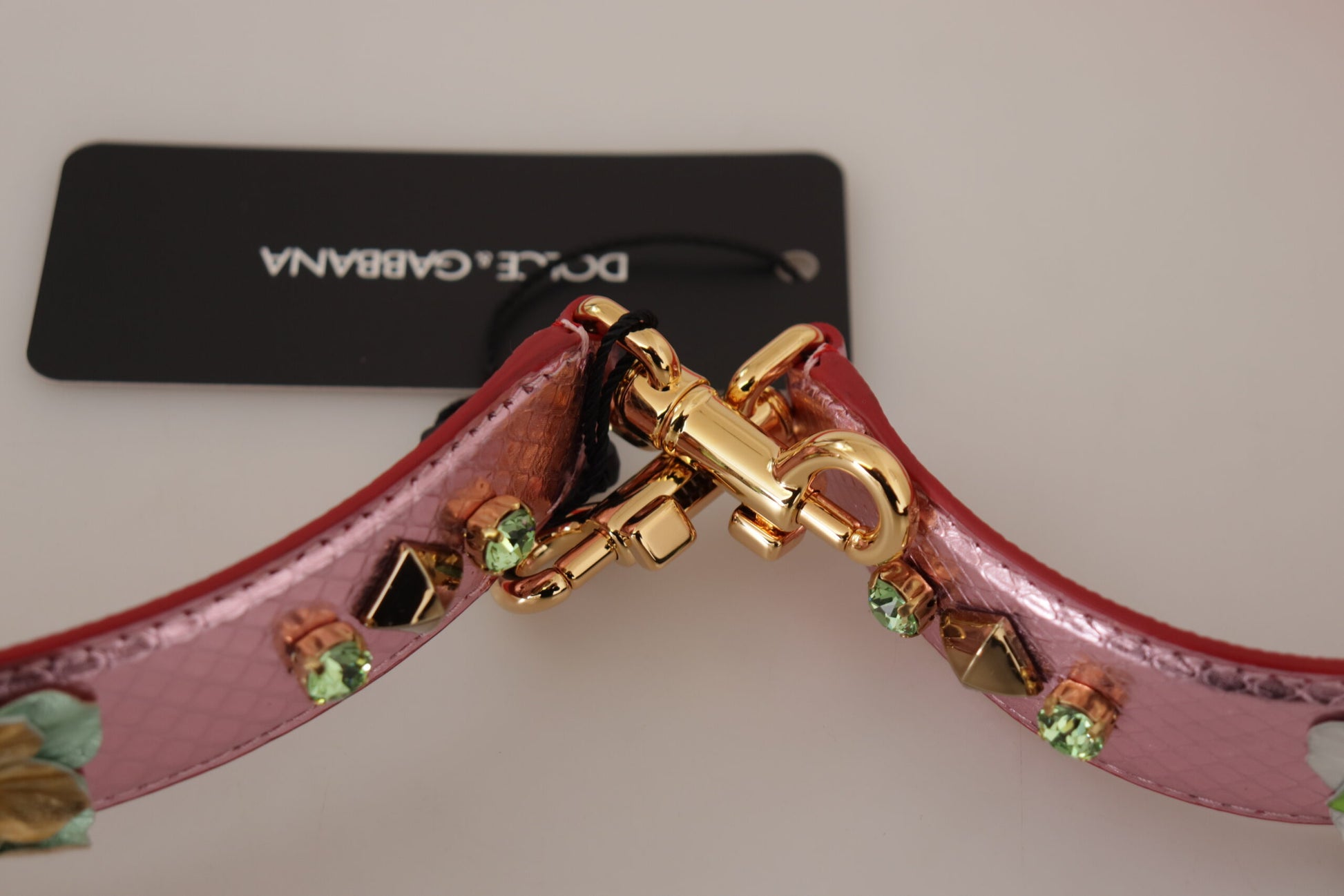 Dolce & Gabbana Metallic Pink Leather Studded Shoulder Strap Curated Luxury Accessories by Orvyn