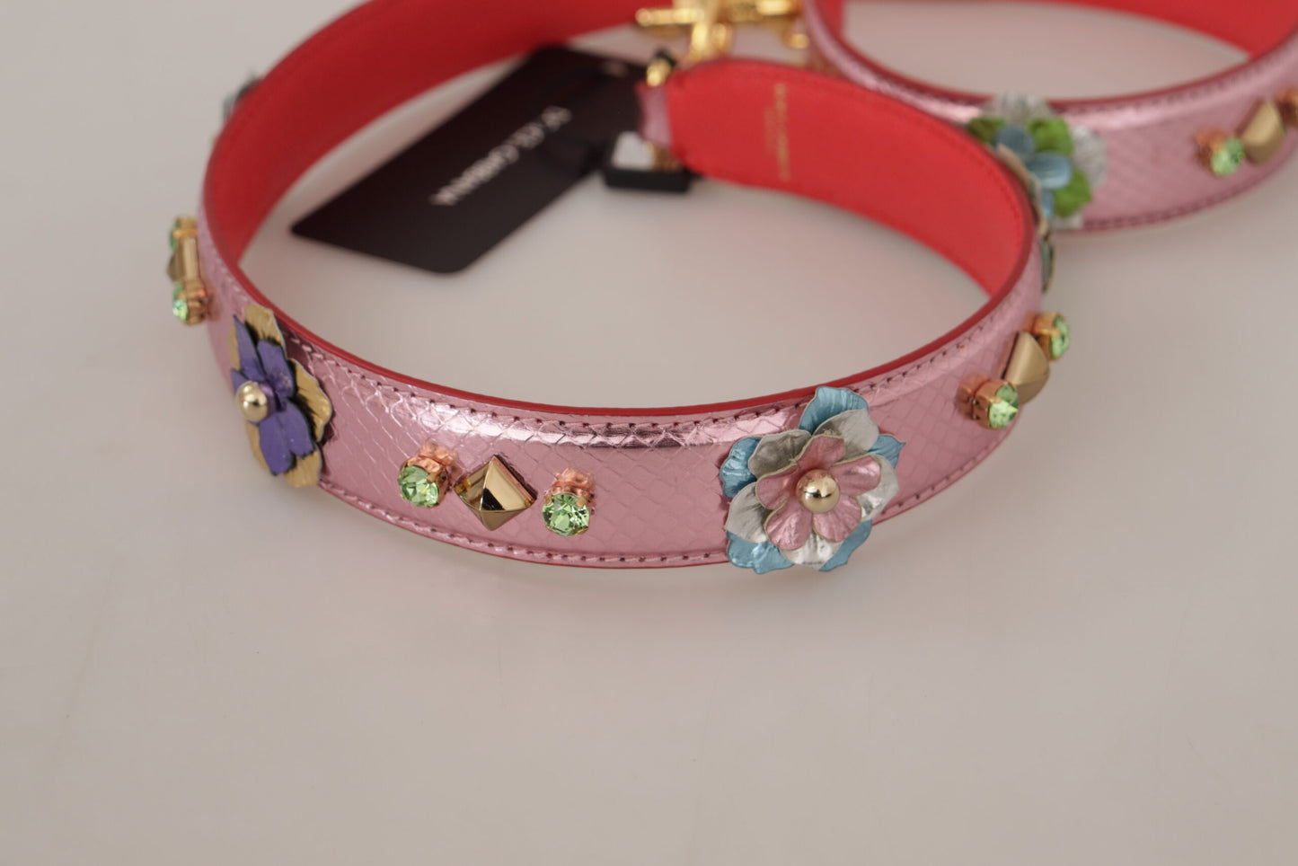 Dolce & Gabbana Metallic Pink Leather Studded Shoulder Strap Curated Luxury Accessories by Orvyn