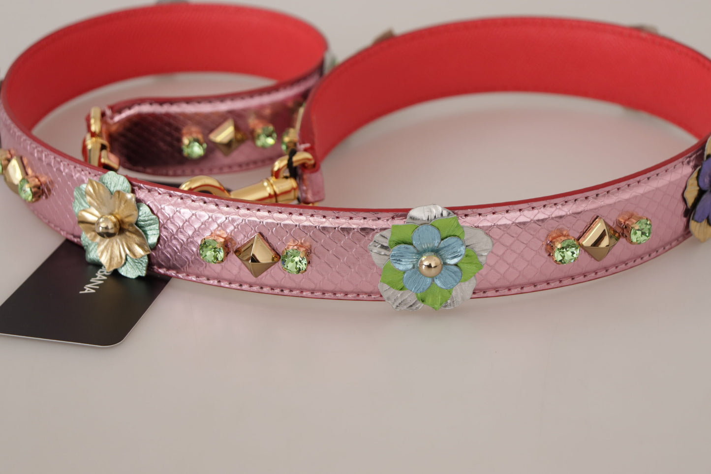 Dolce & Gabbana Metallic Pink Leather Studded Shoulder Strap Curated Luxury Accessories by Orvyn