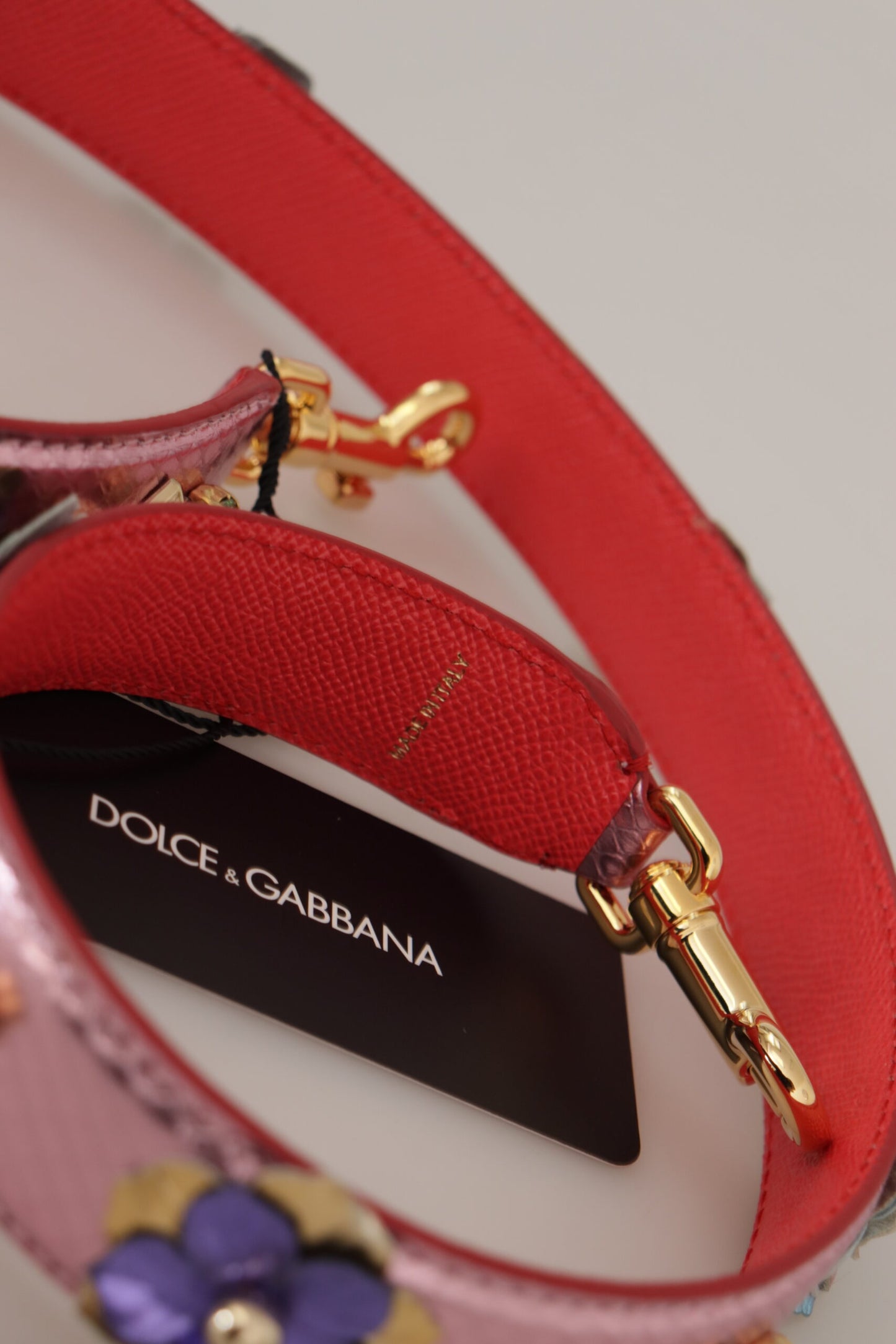 Dolce & Gabbana Metallic Pink Leather Studded Shoulder Strap Curated Luxury Accessories by Orvyn