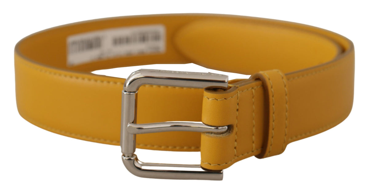 Dolce & Gabbana Yellow Leather Silver Tone Logo Metal Buckle Belt gelb