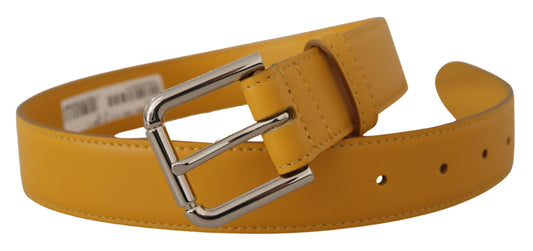 Dolce & Gabbana Yellow Leather Silver Tone Logo Metal Buckle Belt gelb