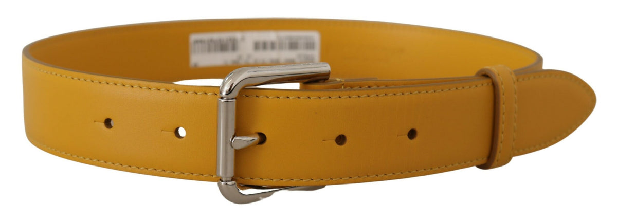 Dolce & Gabbana Yellow Leather Silver Tone Logo Metal Buckle Belt gelb