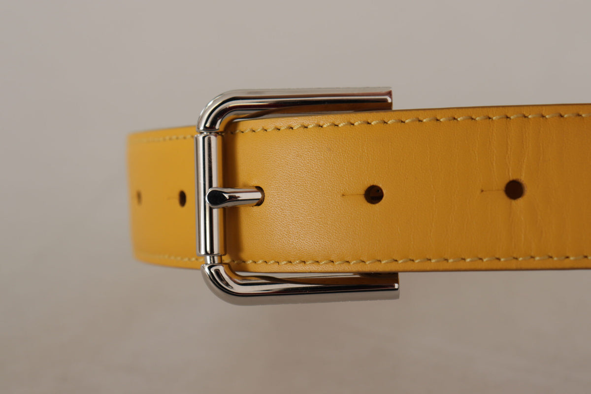 Dolce & Gabbana Yellow Leather Silver Tone Logo Metal Buckle Belt gelb