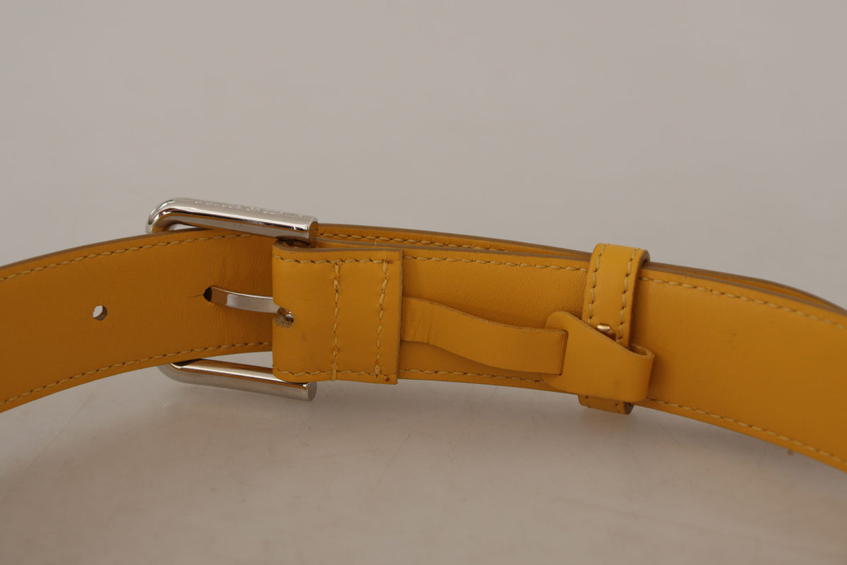 Dolce & Gabbana Yellow Leather Silver Tone Logo Metal Buckle Belt gelb