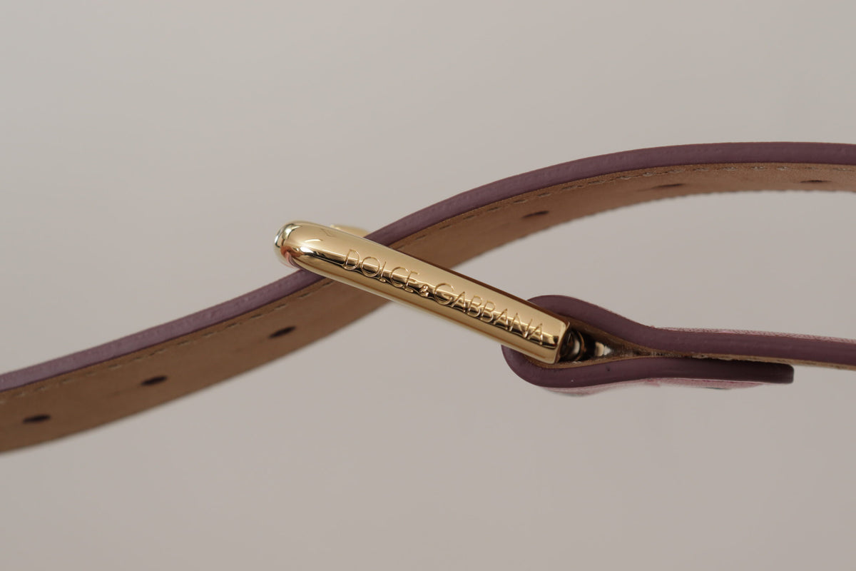 Dolce & Gabbana Metallic Pink Polished Leather Logo Metal Buckle Belt rosa