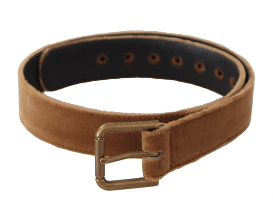 Dolce & Gabbana Brown Velvet Bronze Vintage Logo Metal Buckle Belt braun