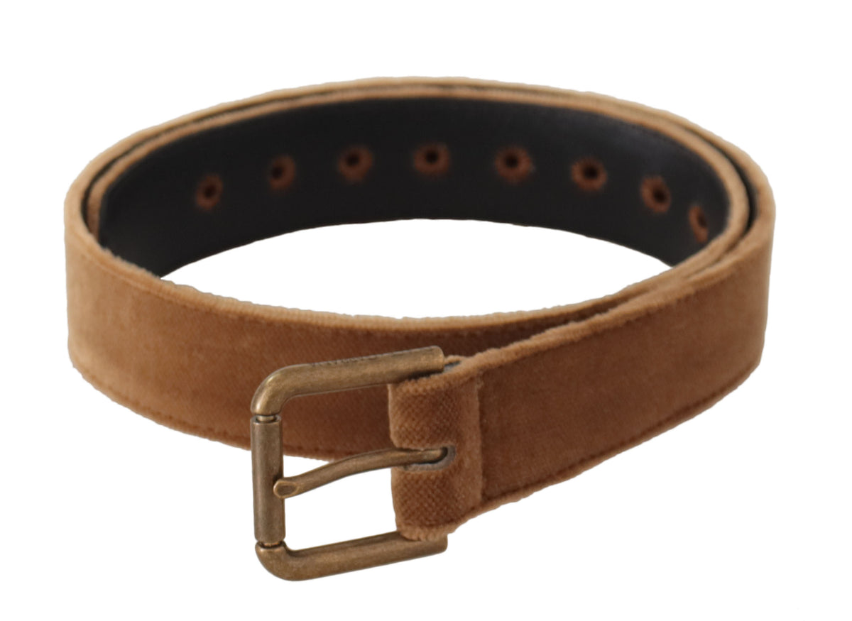 Dolce & Gabbana Brown Velvet Bronze Vintage Logo Metal Buckle Belt braun
