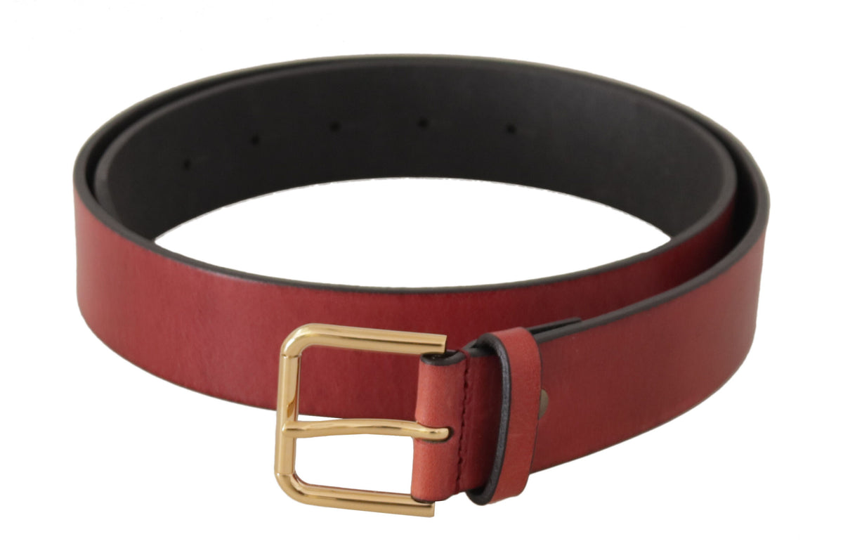 Dolce & Gabbana Red Leather Gold Logo Engraved Metal Buckle Belt rot