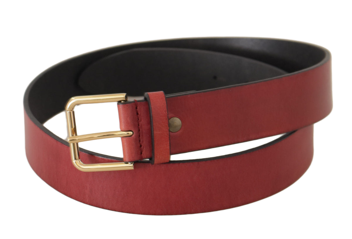 Dolce & Gabbana Red Leather Gold Logo Engraved Metal Buckle Belt rot