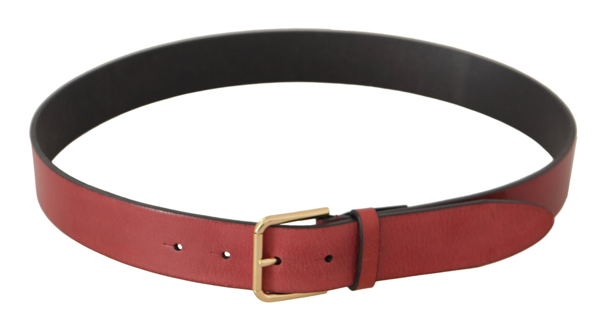Dolce & Gabbana Red Leather Gold Logo Engraved Metal Buckle Belt rot