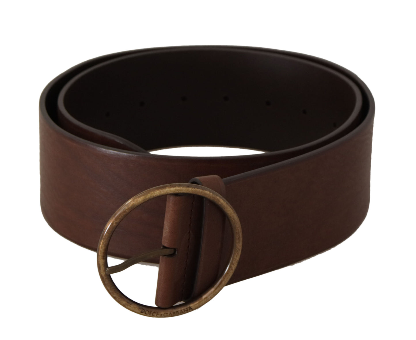 Dolce & Gabbana Brown Leather Wide Waist Logo Metal Round Buckle Belt braun