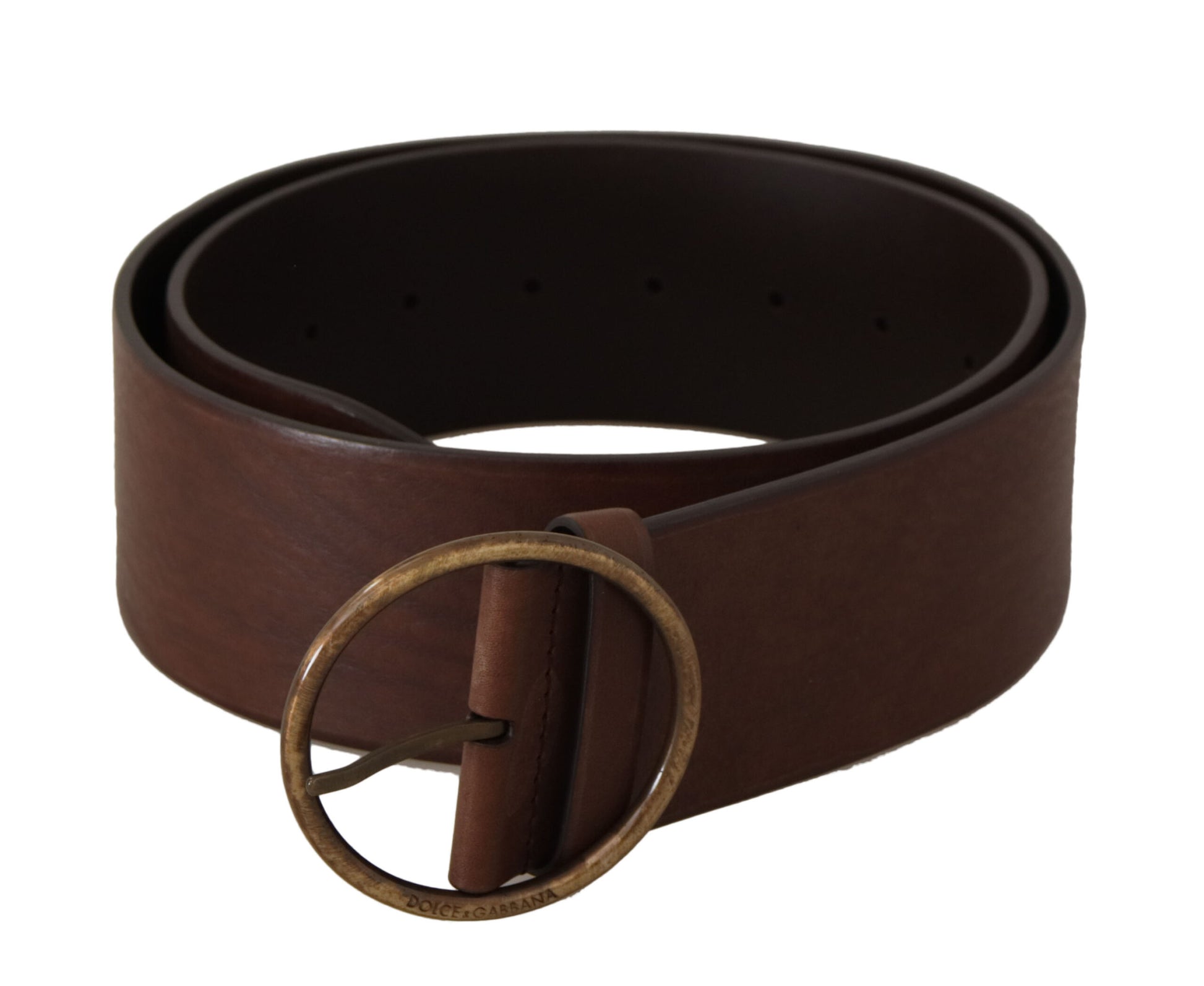 Dolce & Gabbana Brown Leather Wide Waist Logo Metal Round Buckle Belt braun