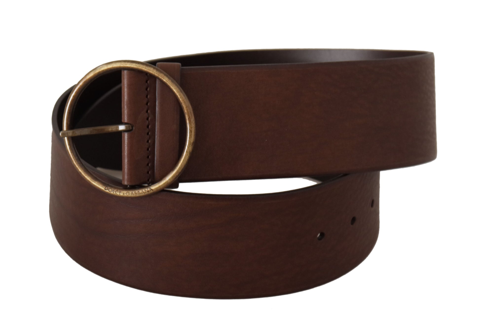 Dolce & Gabbana Brown Leather Wide Waist Logo Metal Round Buckle Belt braun