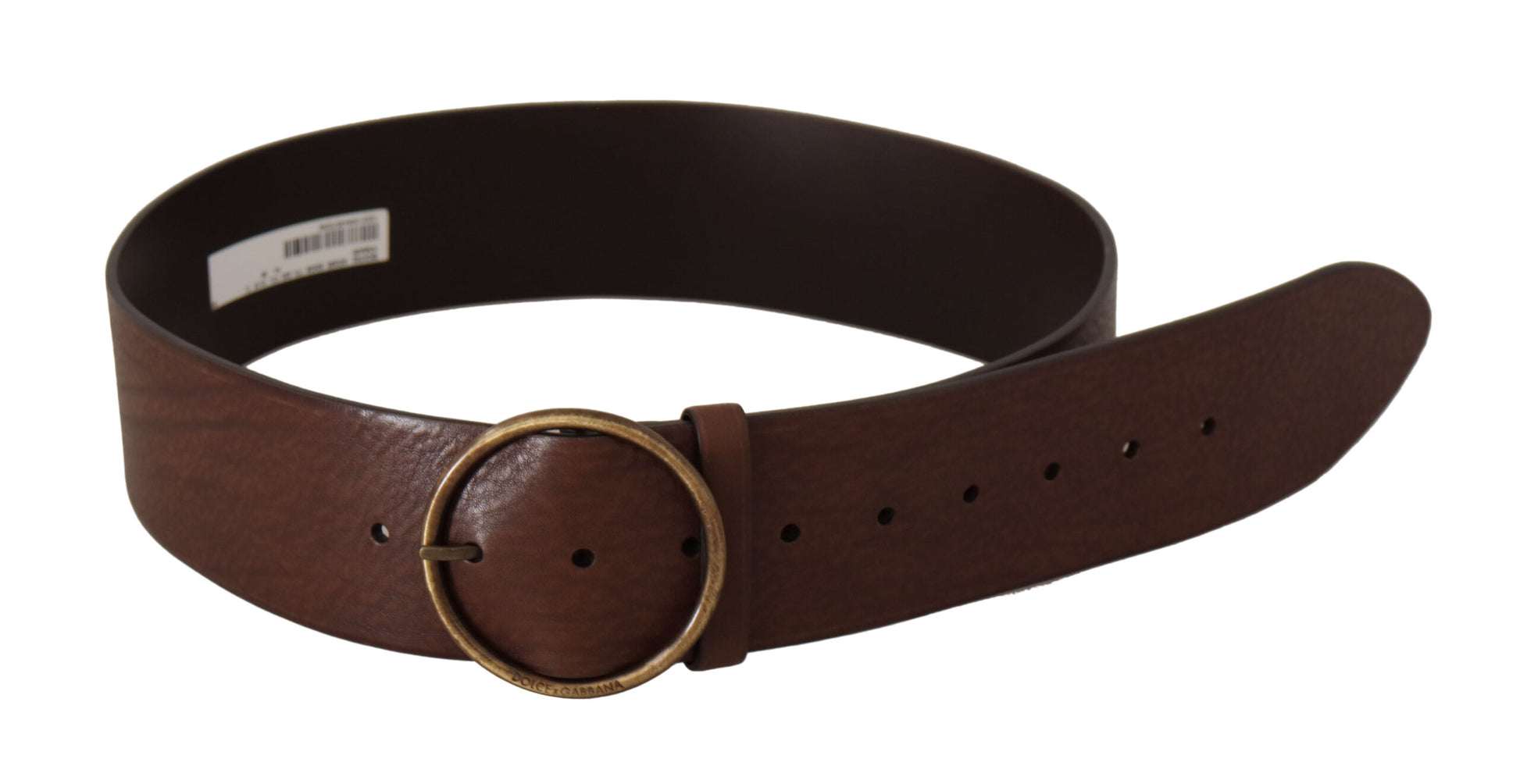 Dolce & Gabbana Brown Leather Wide Waist Logo Metal Round Buckle Belt braun
