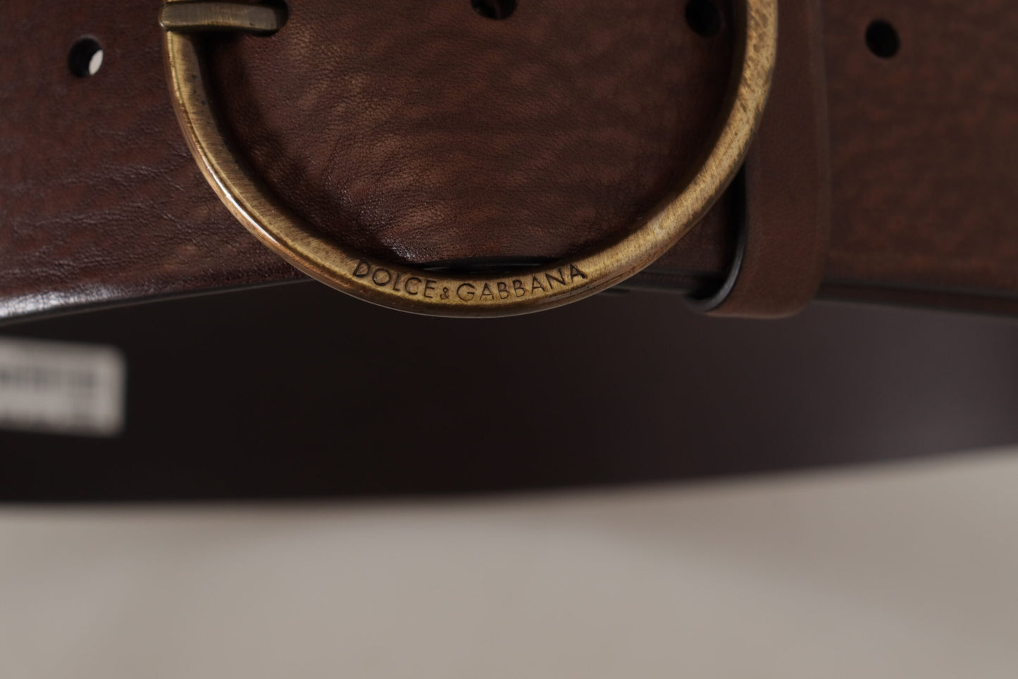 Dolce & Gabbana Brown Leather Wide Waist Logo Metal Round Buckle Belt braun