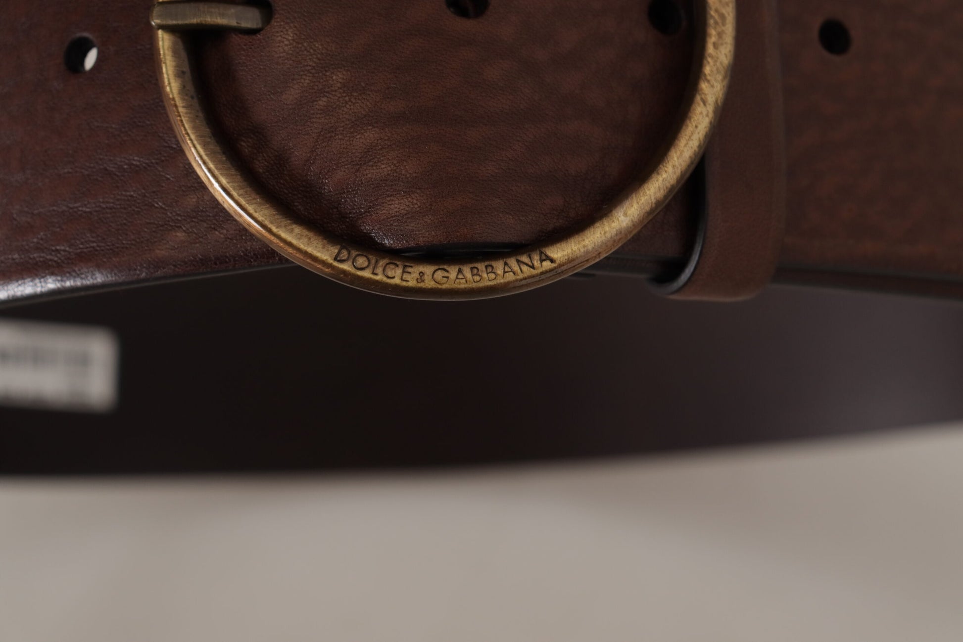 Dolce & Gabbana Brown Leather Wide Waist Logo Metal Round Buckle Belt braun
