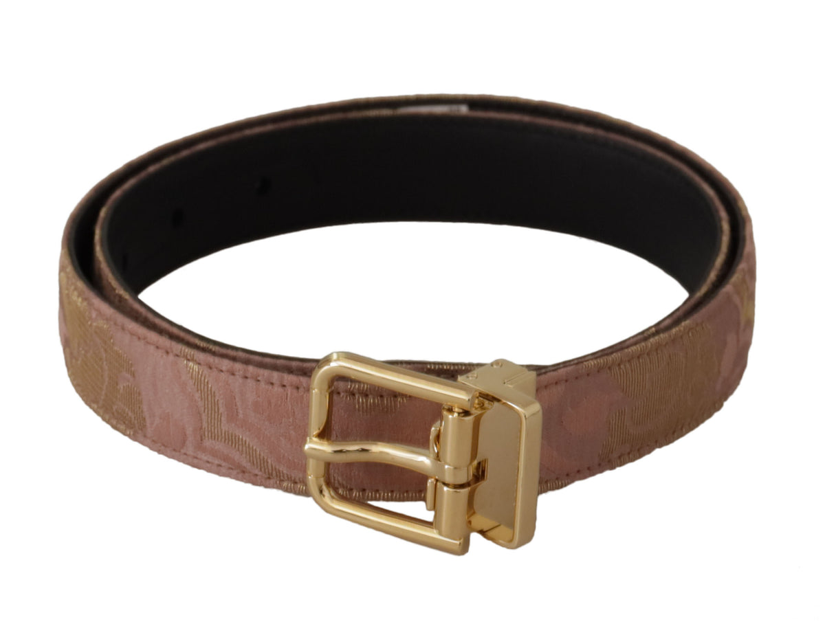 Dolce & Gabbana Rose Gold Leather Logo Engraved Metal Buckle Belt rosa