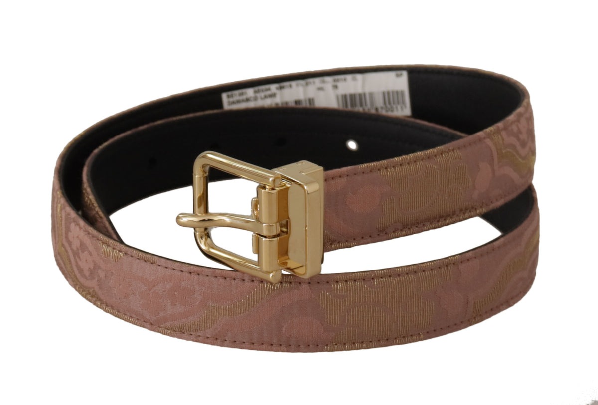 Dolce & Gabbana Rose Gold Leather Logo Engraved Metal Buckle Belt rosa