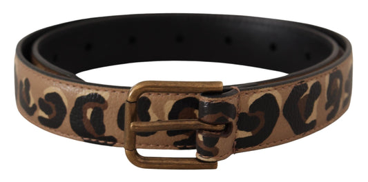 Dolce & Gabbana Brown Leopard Print Vintage Metal Waist Buckle Belt braun